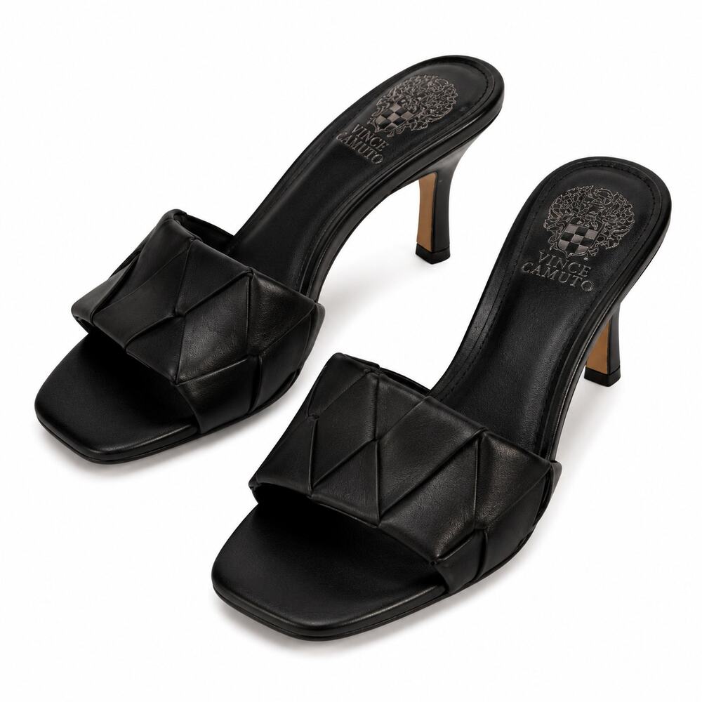 Vince Camuto Brelanie Black Leather Woven Square Toe Heeled Mules Womens 9M NWOT